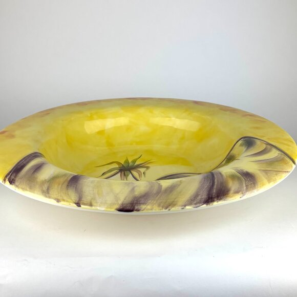 Large 16" Italian Pottery Barn Sappelle Yellow Bowl - Hand-Painted Eggplant - Picture 10 of 13